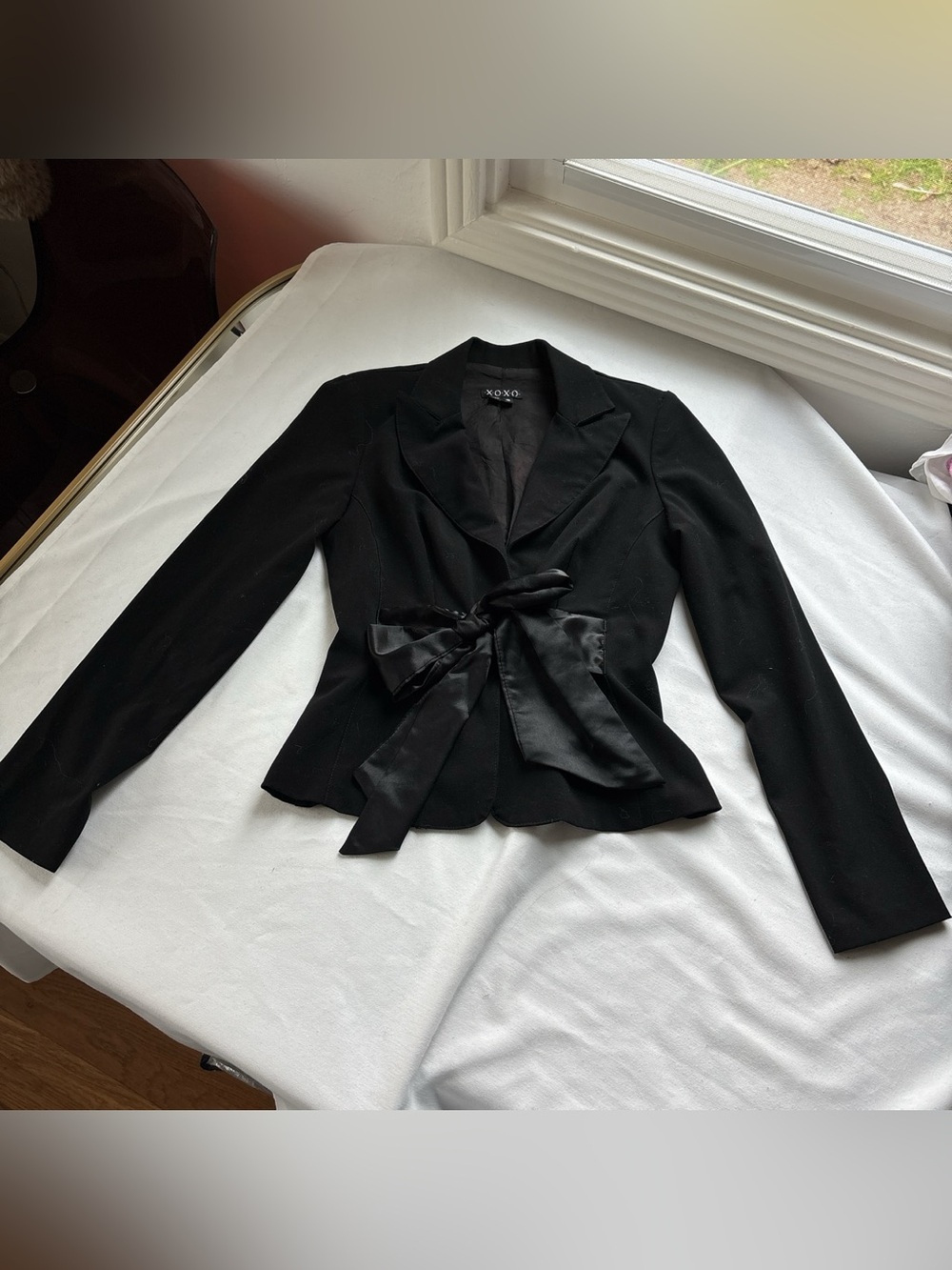 Vintage Y2K XOXO Black Satin-Tie Waist Blazer made in USA S